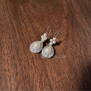 Teardrop Rhinestone & Faux Pearl Earrings